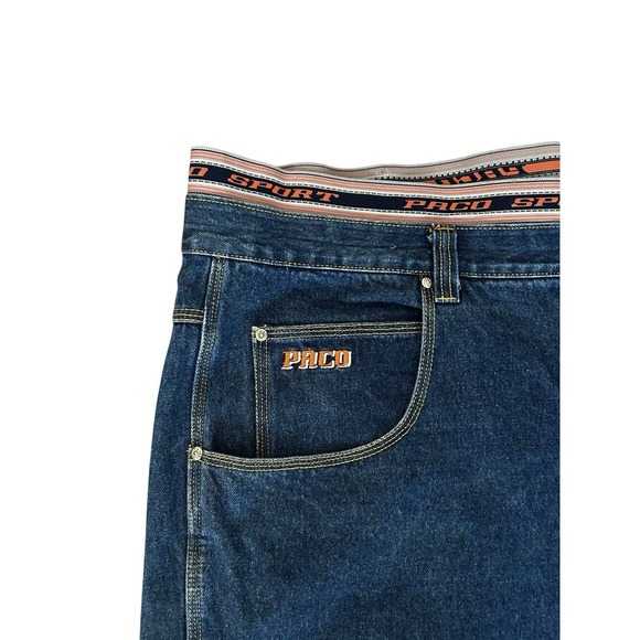 Vintage Paco Sport Jeans Men's 52x32 Baggy Wide Leg Y2K Elastic Waist Pockets - Picture 2 of 16